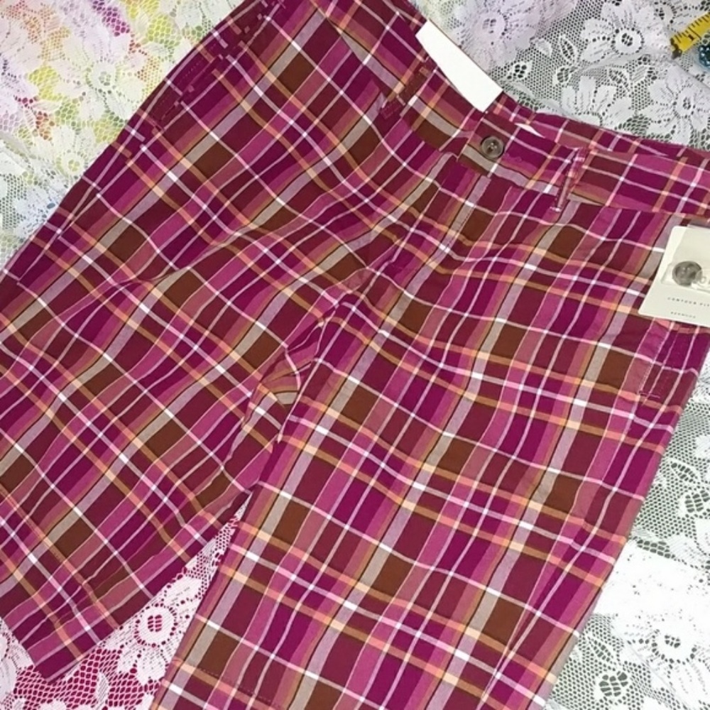 Merona Bermuda Magenta Plaid Shorts Sz. 10 NWT